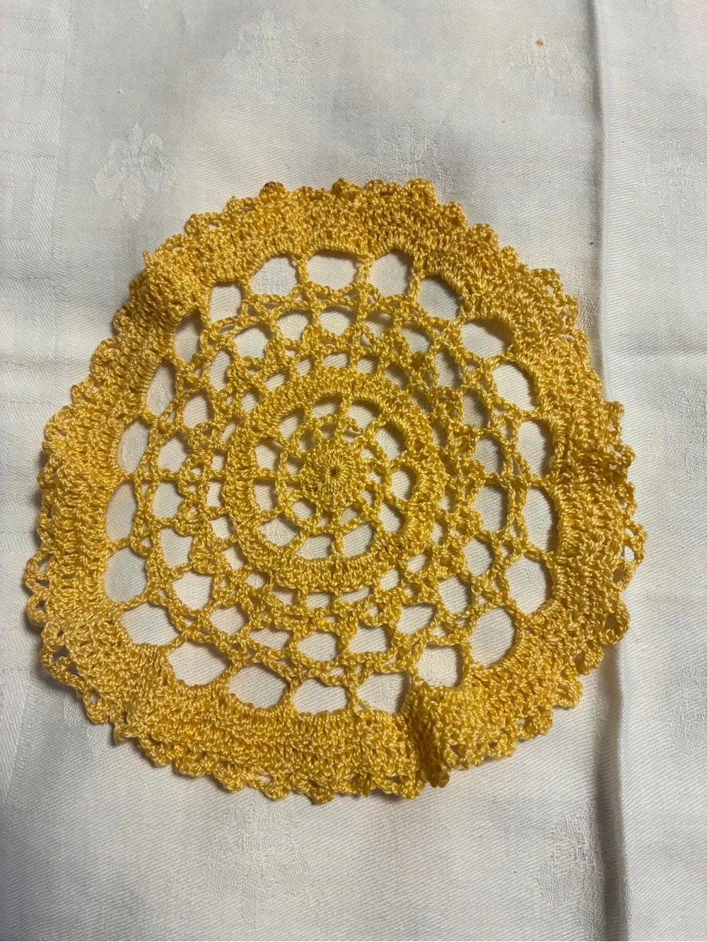 Handmade Crochet Doily Yellow round 6”